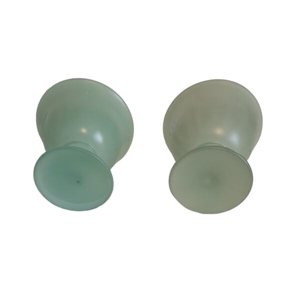 Set of 2 Vintage Footed Frosted Glass Dessert Dishes Light Green - Picture 2 of 3